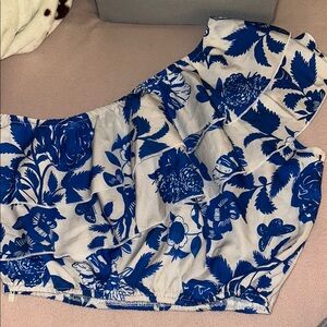 Blue and White Floral Ruffle Top